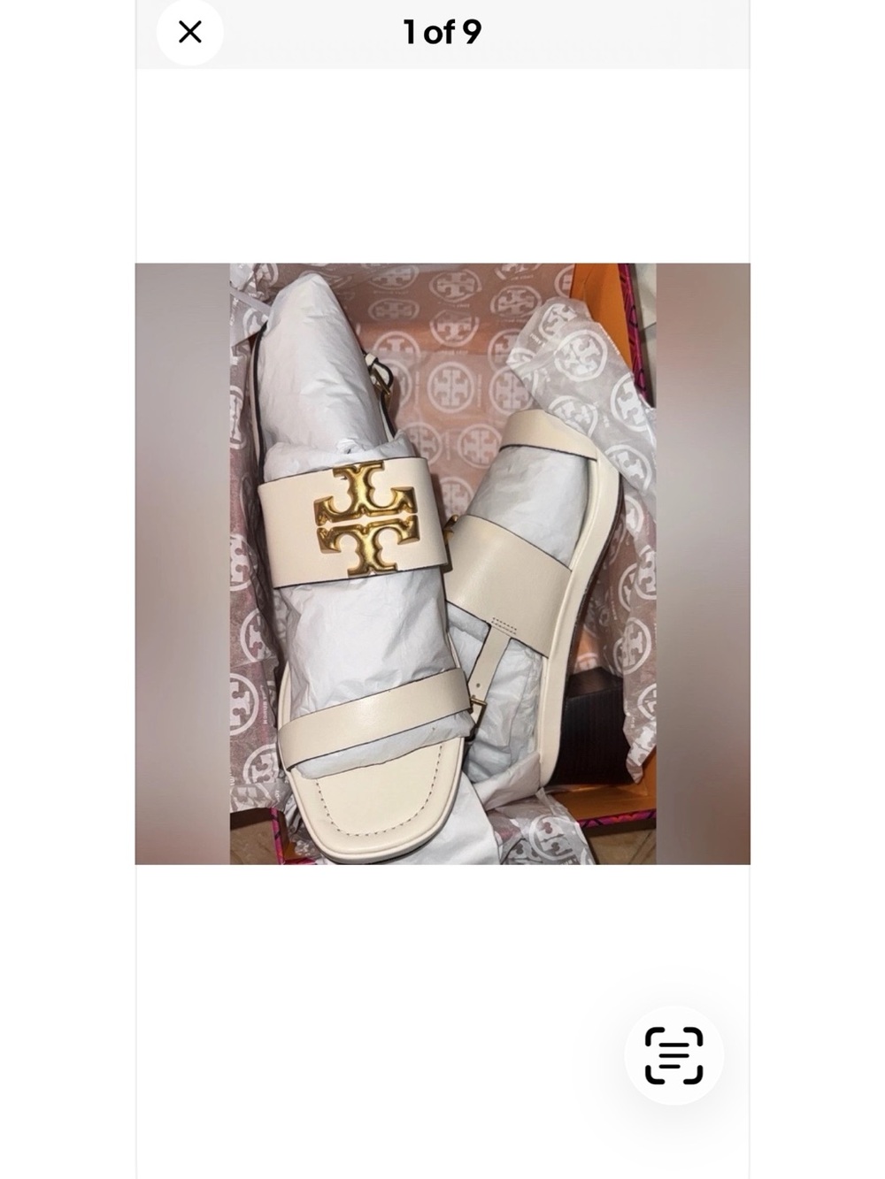 New Tory Burch Cream Miller Logo Slide Sandals with Gold Emblem new in box